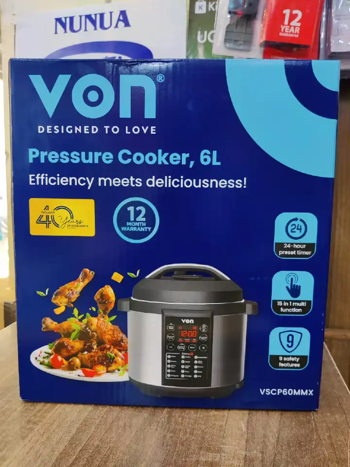 Hot Hot Deal 🔥Von Electric Pressure Cooker 6Litres😶‍🌫️1000W Pressure Cooker 6L Aluminum Inner Pot with Non-Stick Coating 15 in 1 Multi-Function Easy to use display Stainless Steel Housing Large C