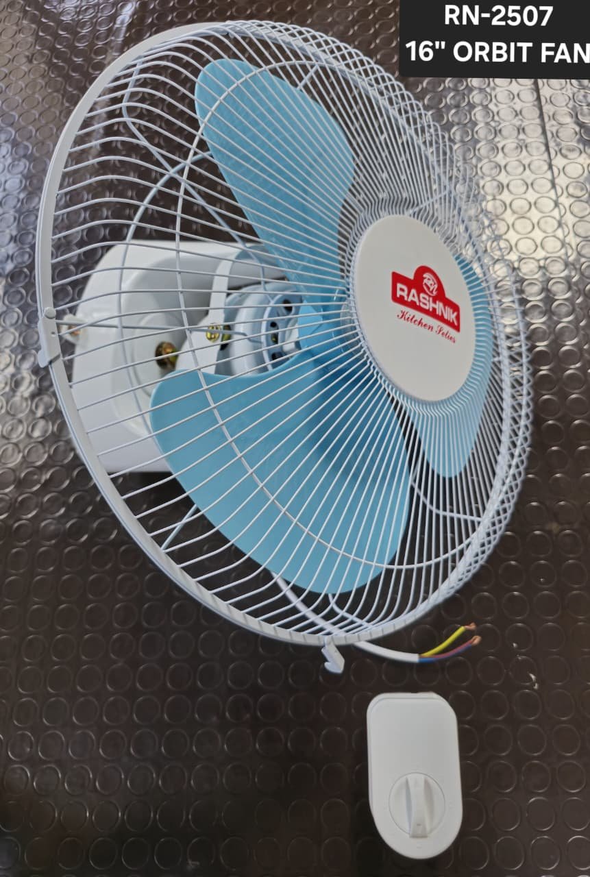 ➡️ Rashnik Orbit Fan – High‑Speed 16″ Wall‑Mounted Oscillating Fan, 360° Air Circulation, Multi‑Speed, Space‑Saving Design