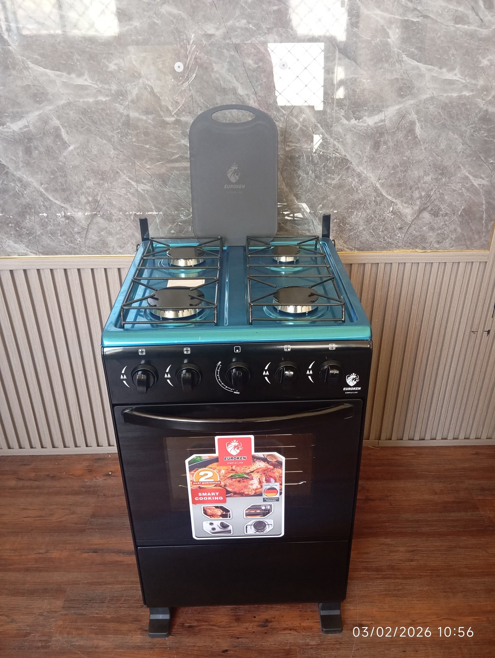 Euroken Euro-55-4G Full Gas Cooker – 4 Burner Auto Ignition + Free Chopping Board